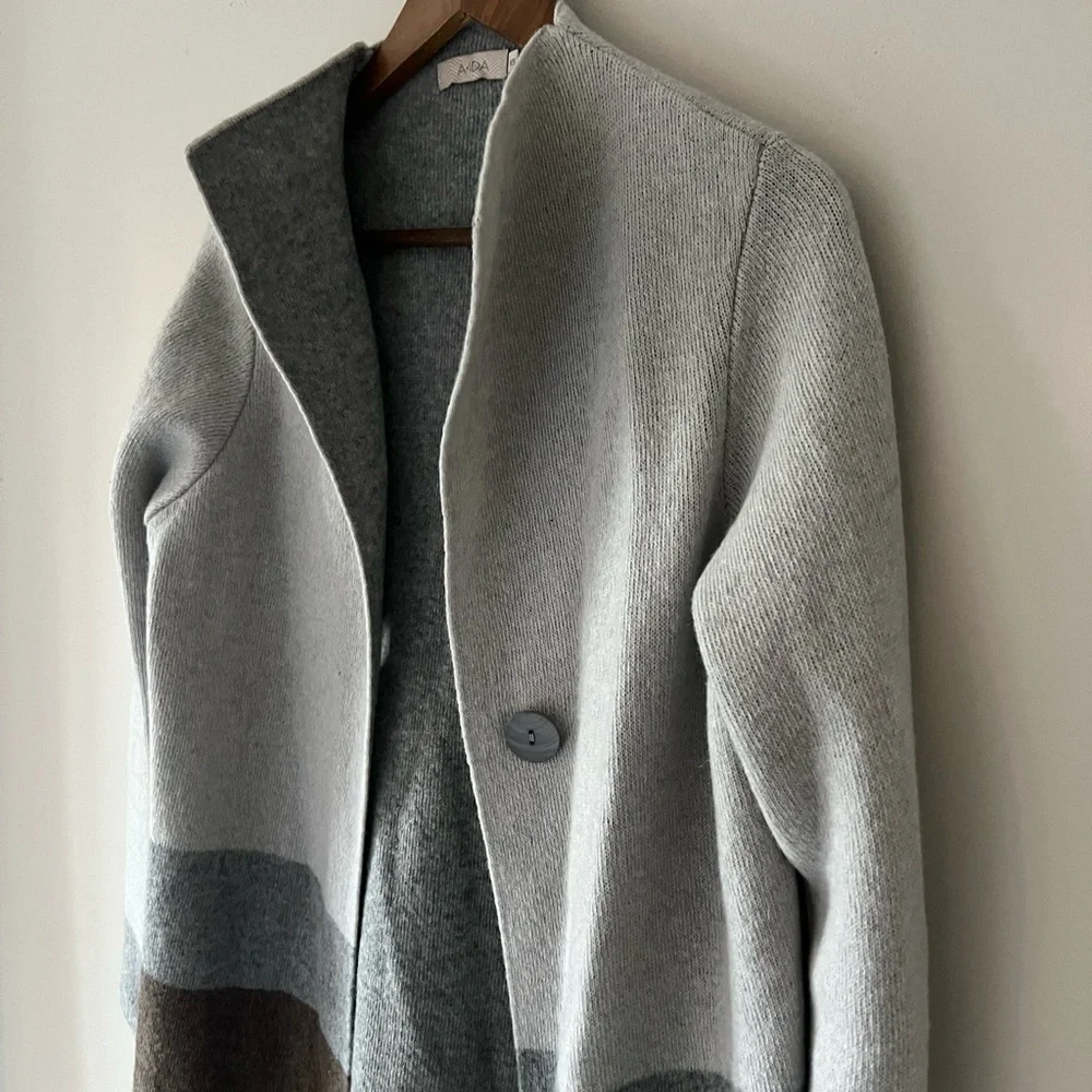 A•IDA Gray and Brown Color-block Wool Blend Cardigan Jacket Size XS